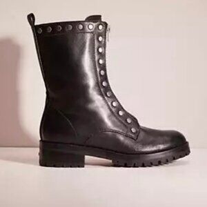 COACH~Lara~Women's BLACK LEATHER STUDDED ZIP UP ANKLE MOTO BOOTS SIZE 8